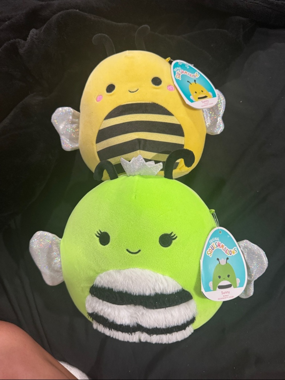 Duo Squishmallows Lime Green Sunny Plush with Sparkle Crown, yellow Sunny Plush